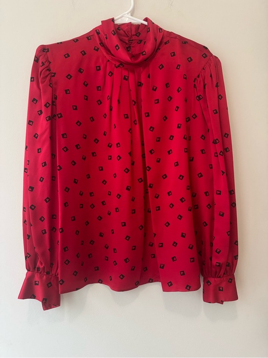 Tops - Vintage L.N. Robert’s 100% Silk Red Black Long Sleeve Turtleneck Blouse Artsy 14